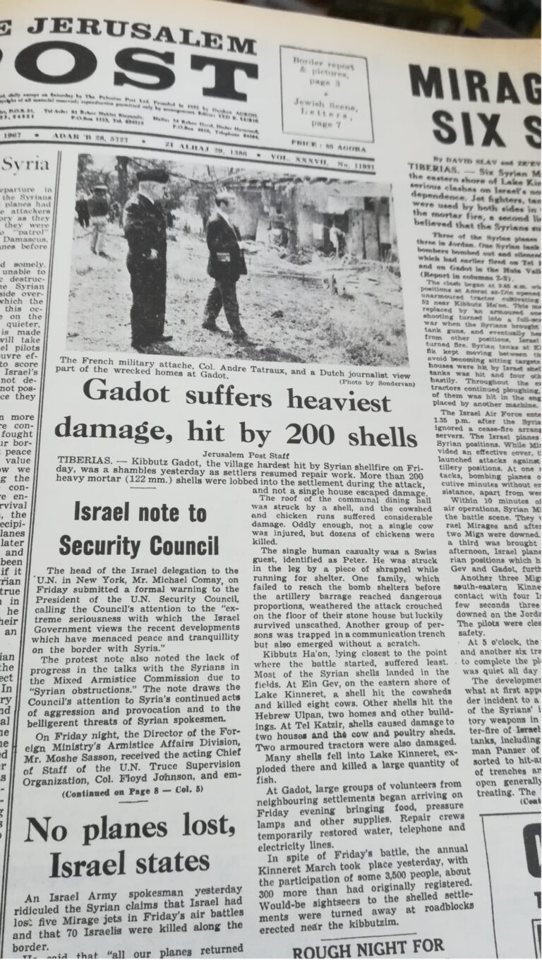 Jerusalem Post 9. april 1967 om syriske angreb på Gadot i Galilæa