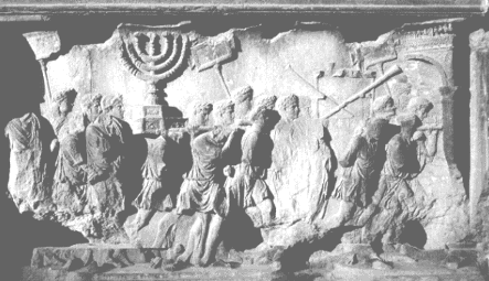 Titus´ triumftog i Rom efter Jerusalems fald i år 70
Motiv fra Titus-buen i Rom