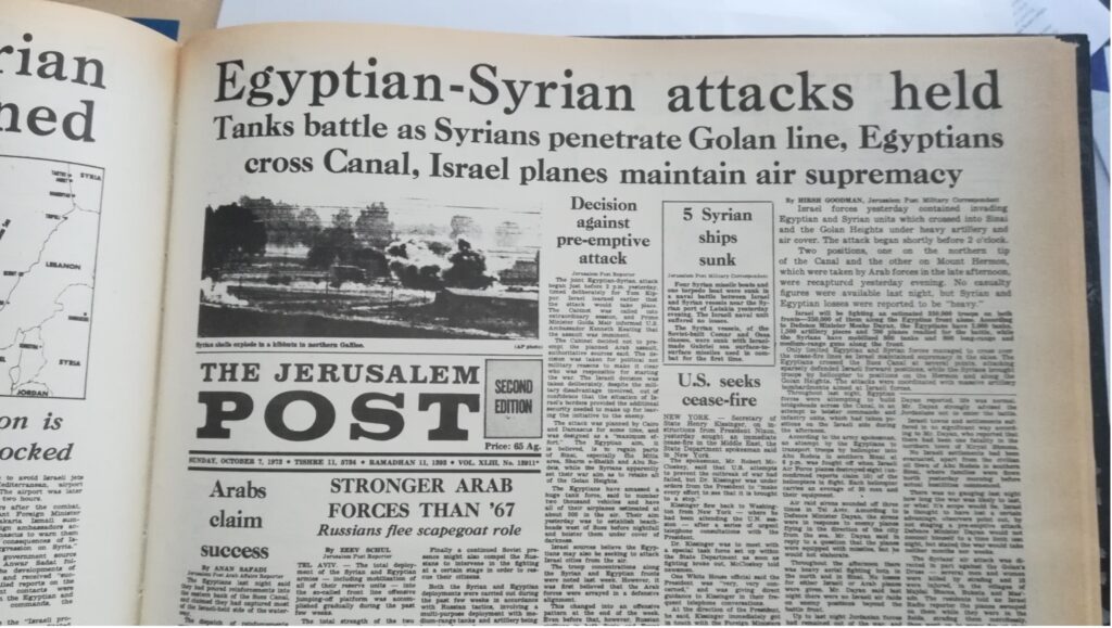 Forsiden af Jerusalem Post søndag den 7.oktober 1973