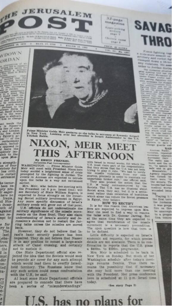 Avisartikel iJerusalem Post 18.sept. 1970 om Golda Meirs møde med USA's præsident Nixon